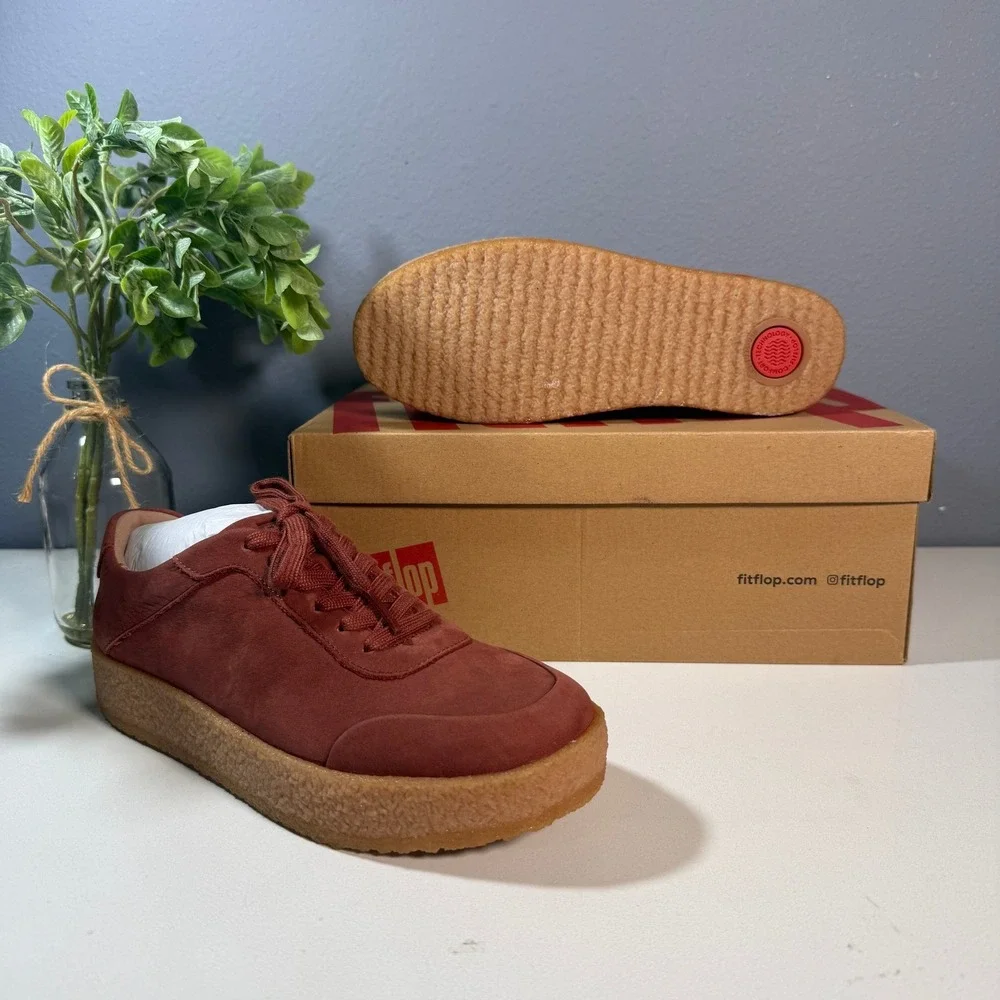 Fitflop Rally Tumbled Nubuck Crepe Sneakers Clay Brown Size 5